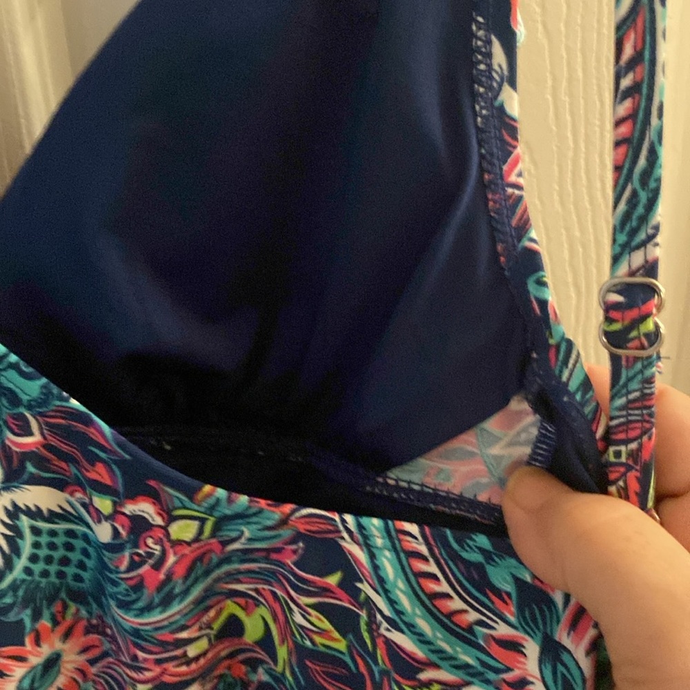 Caribbean Joe V-neck One Piece Swimsuit Ruffle Midnight Blue Paisley - Picture 6 of 8